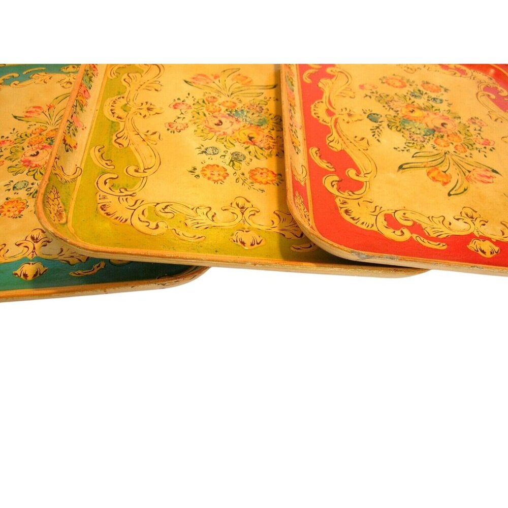 Occupied Japan Paper Mache Trays, Set of Three Large Trays - Picture 5 of 5